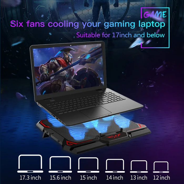 17-inch Six-Fan Laptop Cooler with LED Screen and Dual USB Ports
