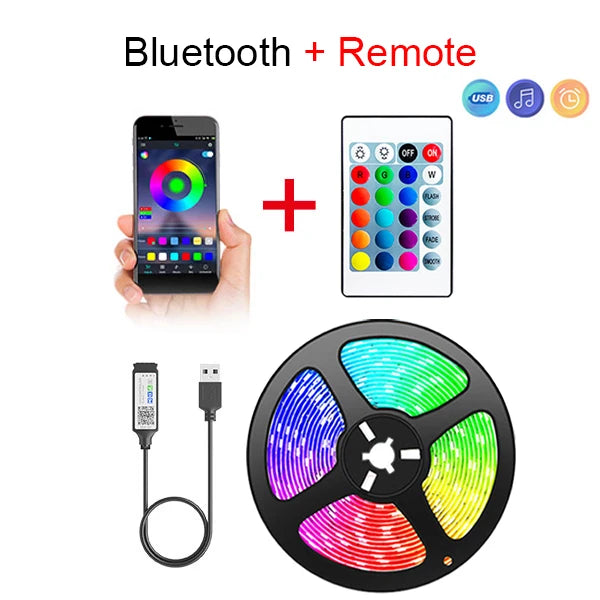 5050 SMD LED Strip Light - Tape Bluetooth USB, RGB Self-adhesive Flexible Ribbon, 5V USB-Powered Lamp - Perfect for TV Desktop Accent Lighting and Diode Enhancement