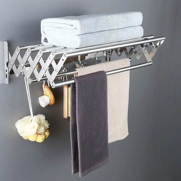 Wall-Mounted Folding Drying Rack — Rustproof Stainless Steel, Retractable Arms