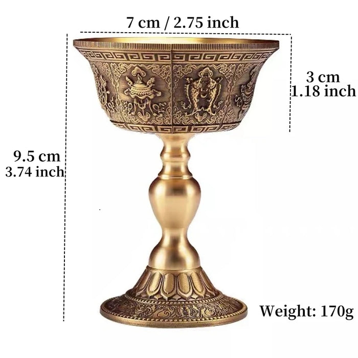 Copper Buddhist Candlestick with Bronze Finish — Dragon & Phoenix Inlay