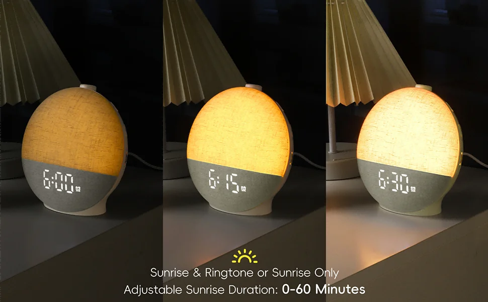 Wake‑Up Light Sunrise Alarm Clock — White Noise, Bluetooth Speaker & Colour‑Changing Night Light