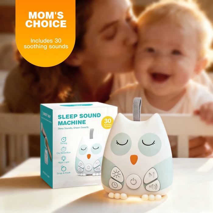 Owl-Shaped Portable White Noise Machine for Baby — 30 Soothing Sounds, Cry Sensor, Night Light, Rechargeable