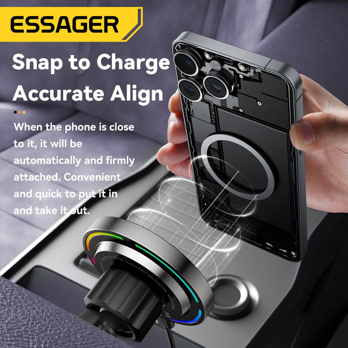 15W Magnetic Wireless Car Charger & Holder for iPhone 12–16 (MagSafe) with RGB