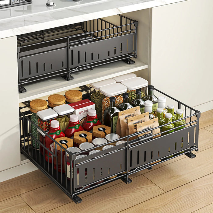 Telescopic Pull-Out Drawer Organiser — Adjustable 33–49cm for Cabinet & Cupboard