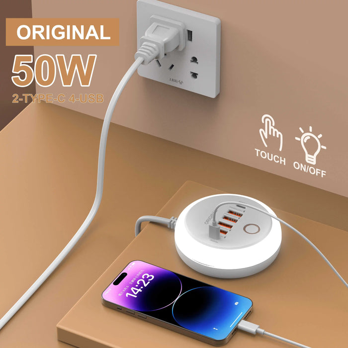 50W 6‑Port USB PD Desktop Charger — 2×USB‑C & 4×USB‑A