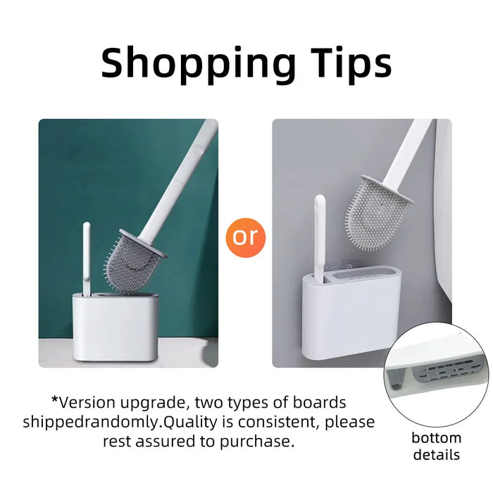 Silicone Toilet Brush with Flat Flexible Head and Wall-Mounted Holder