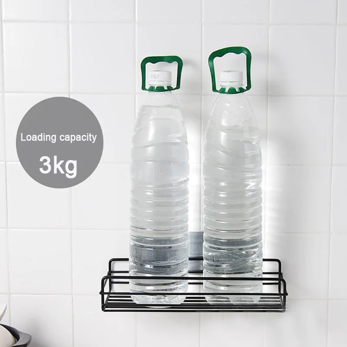 Corner Punch-Free Storage Rack — Single-Tier Bathroom & Kitchen Shelf (Black)