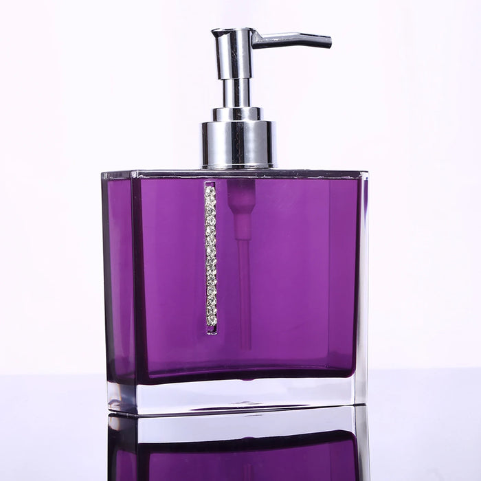 5‑Piece Purple Acrylic Bathroom Set — Emulsion Bottle, Toothbrush Holder, Soap Dish & 2 Cups