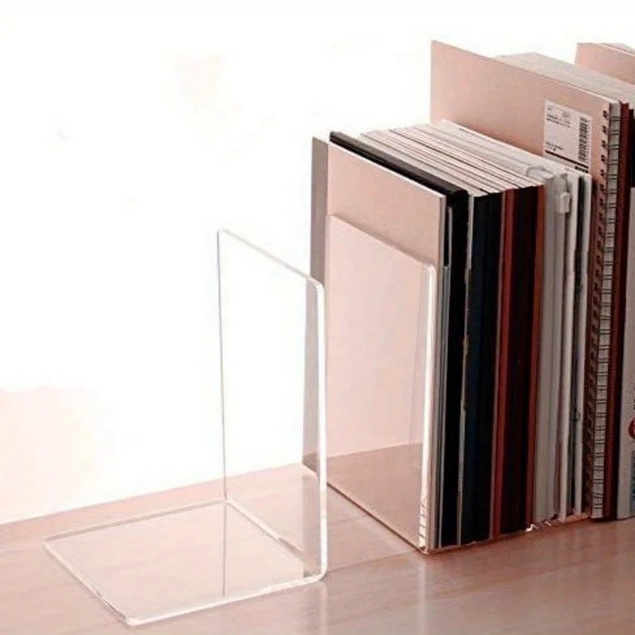 Transparent Acrylic L-Shaped Bookends — Clear Desk and Shelf Organisers