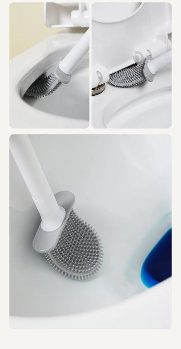Mini Silicone Toilet Brush with Anti‑Drip Base — Flexible Soft Bristles, Quick‑Dry Holder