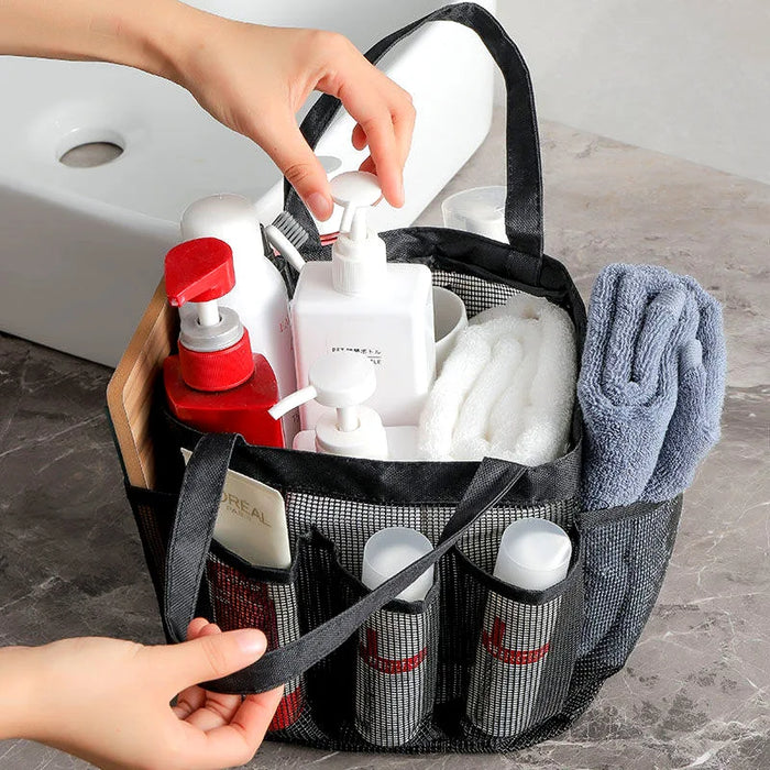 Quick-Dry Mesh Shower Caddy Tote – Beach & Travel Wash Bag (8 Pockets)
