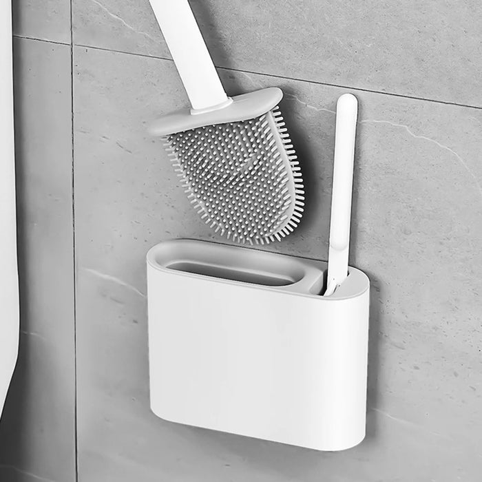 Wall-Mounted Silicone Toilet Brush with Long Handle — Quick-Dry Soft Bristles