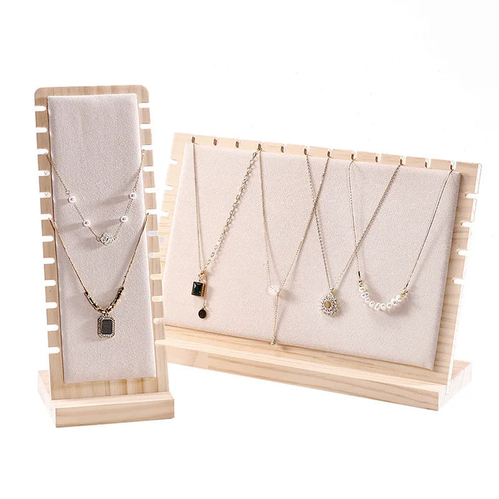 Wood Jewellery Display Stand — Large Necklace & Bracelet Rack with Faux Suede Interior