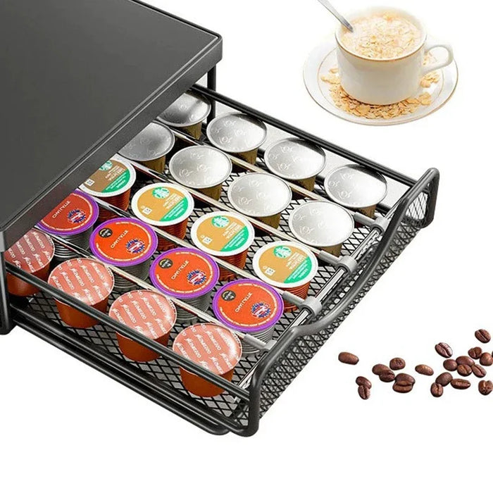 Coffee Capsule Pull-Out Desktop Drawer Storage Rack – Metal Base Shelf (Dull)