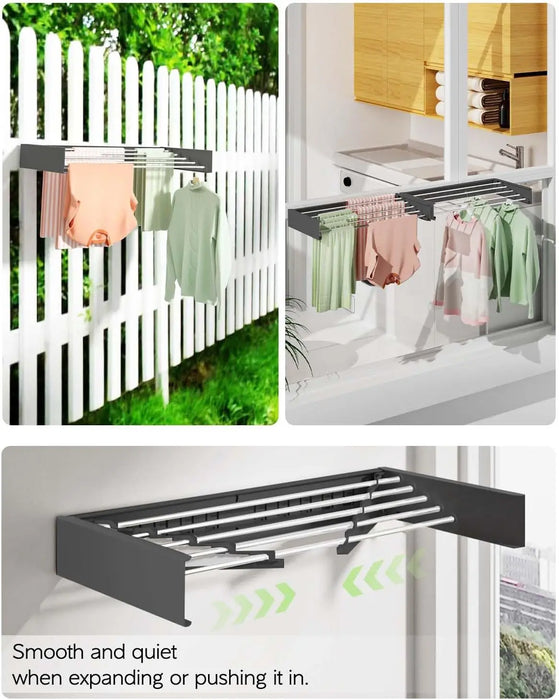 80cm Wall-Mounted Foldable Laundry Rack — 5-Rod White Stainless Steel