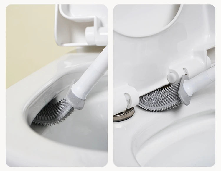 Silicone Toilet Brush with Quick‑Dry Base, Flexible Flat Head and Non‑Slip Handle