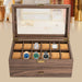 24-Slot Watch Box — Brown PU & Wood Display Case with Glass Lid