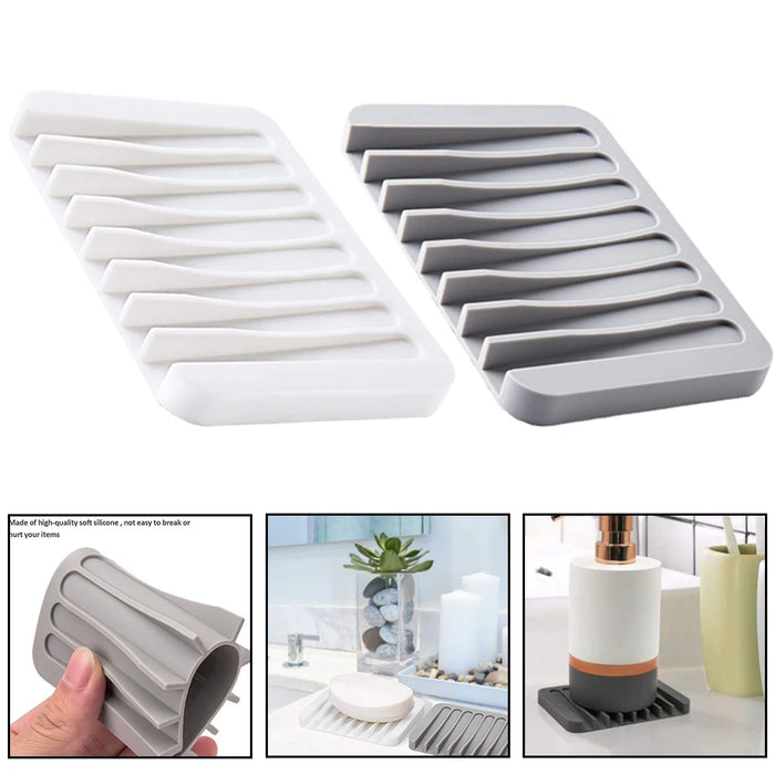 Silicone Self-Draining Soap Dish — Anti-Slip Soap Holder (11.5×8×1cm)