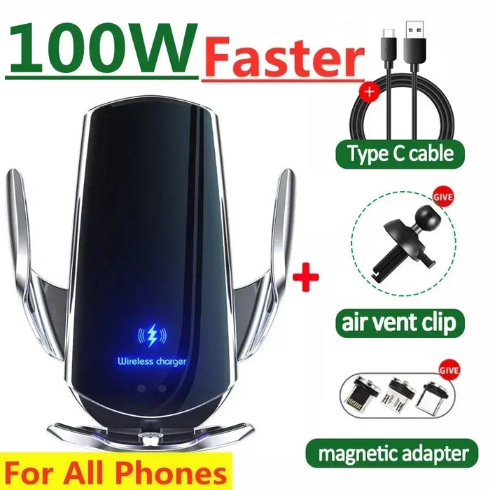Q3 Smart Sensor 15W Wireless Car Charger & Auto‑Clamping Phone Holder — Qi Compatible