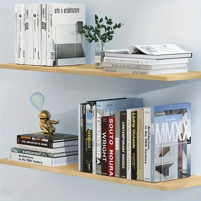 Transparent Acrylic L-Shaped Bookends — Clear Desk and Shelf Organisers