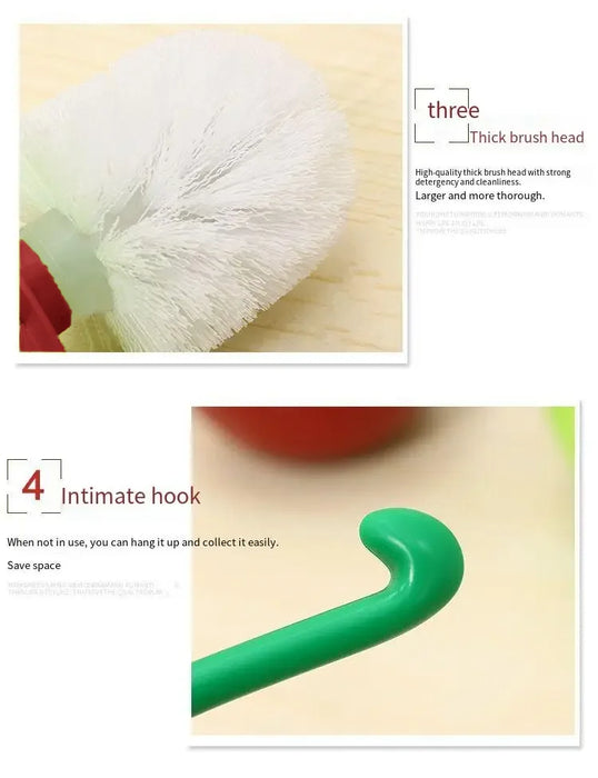 Cherry-Shaped Toilet Brush & Holder — Wine Red, Thick Head, Anti-Slip Handle