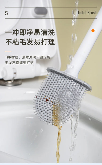 Silicone Toilet Brush with Quick‑Dry Base, Flexible Flat Head and Non‑Slip Handle