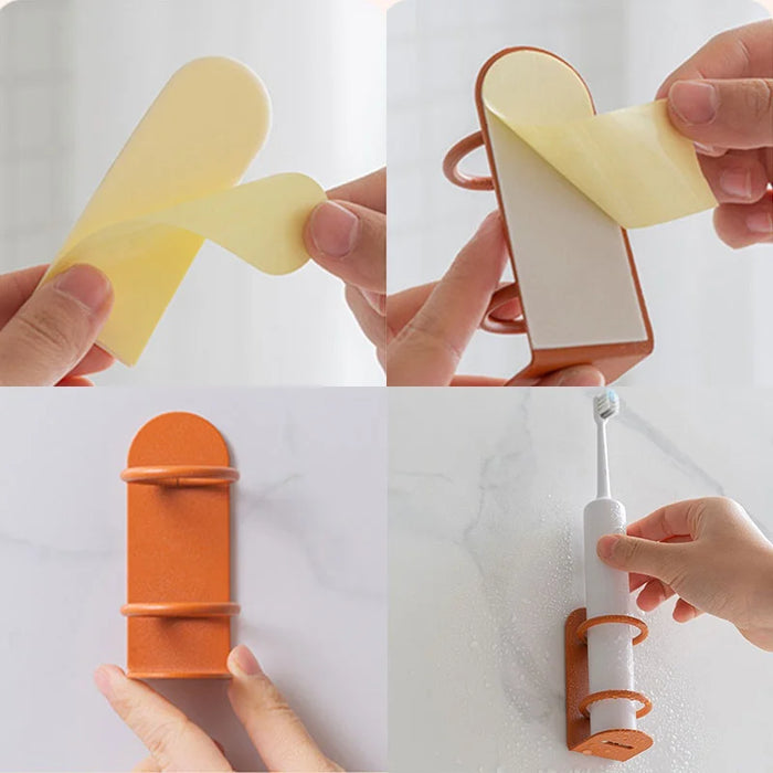 Punch-free Wall-mounted Toothbrush & Razor Holder — Wrought Iron, Self-adhesive