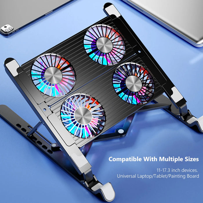 Foldable Laptop Cooling Pad — 2 or 4 Fans, RGB, 7 Heights for 11–17.3-inch Laptops