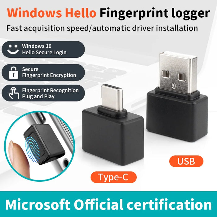 Mini Fingerprint Reader for Windows Hello – USB / Type‑C Biometric Scanner for PC & Laptop