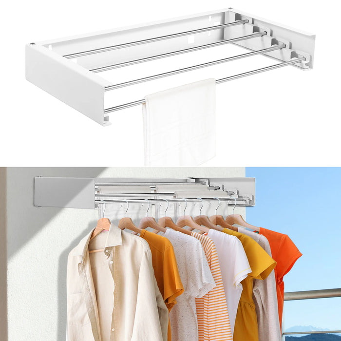 Folding Wall-Mounted Clothes Drying Rack — Stainless Steel Collapsible Hanger for Indoor & Balcony