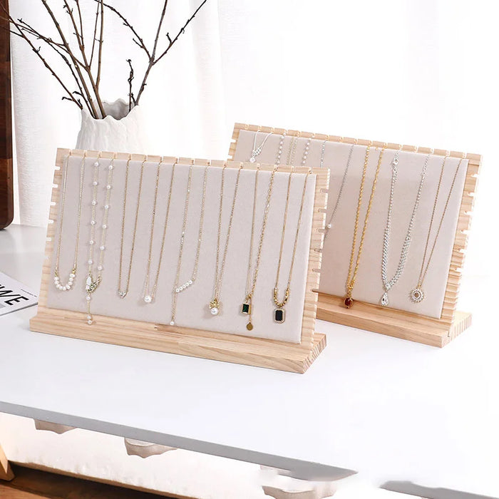 Wood Jewellery Display Stand — Large Necklace & Bracelet Rack with Faux Suede Interior