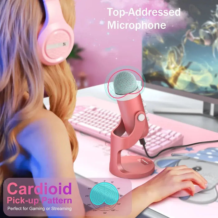 Pink Computer Microphone USB Condenser Microphone — Pink Studio Mic for PC, Mac, Phone, Streami ...