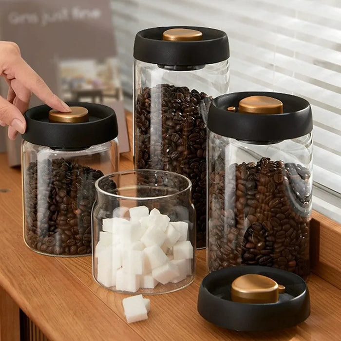 Vacuum-Sealed Glass Coffee Storage Jar — Airtight, Moisture-Proof