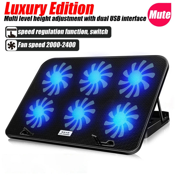 A9 RGB 6-Fan Laptop Cooler - Fits 13-18 inch Laptops, Metal Mesh Stand, 2 USB