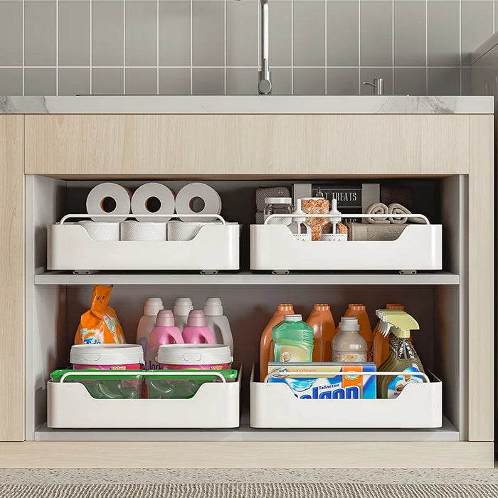 Under-sink Pull-out Drawer Organiser – No-drill Sliding Storage Rack for Kitchen & Bathroom
