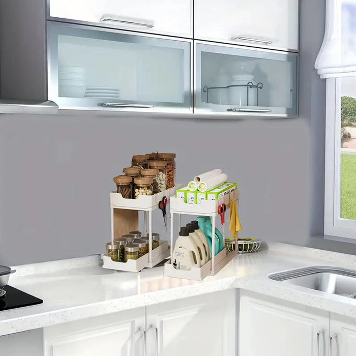 Pull Out Hook Rack Double-Layer Pull-Out Storage Rack with 5 Hooks — PP Drawer Organiser ...