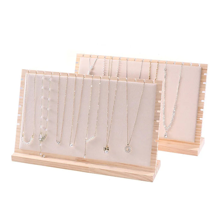 Wood Jewellery Display Stand — Large Necklace & Bracelet Rack with Faux Suede Interior