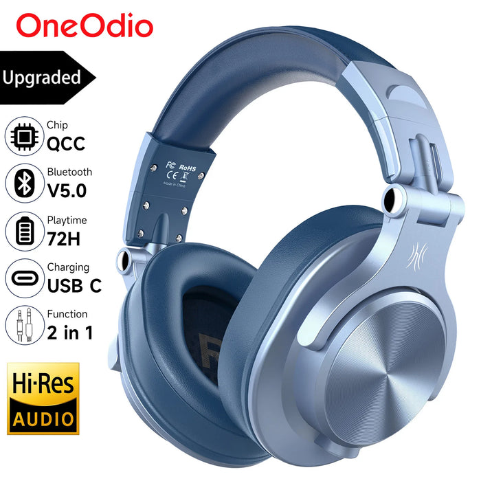 Oneodio Upgrade A70 Wireless Bluetooth Headphones Over Ear Hi-Res Audio Type C Bluetooth Headset With Microphone 72H Blue