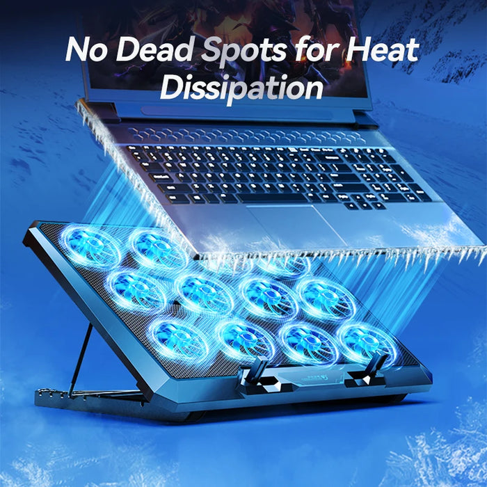 12-Fan Laptop Cooling Pad for 12–17.3 inch Laptops with Dual USB & Phone Stand