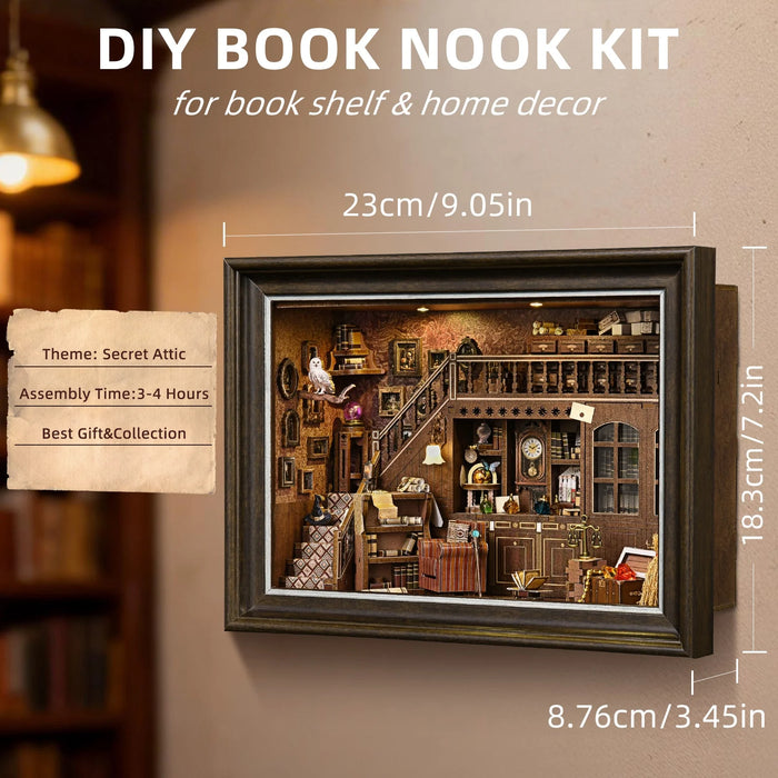 Secret Attic Book Nook Kit — 3D Wooden DIY Bookend with Light Effect