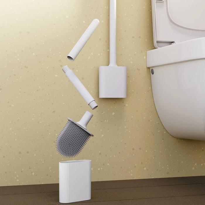 Mini Silicone Toilet Brush — Detachable Pole & Drip-Proof Holder