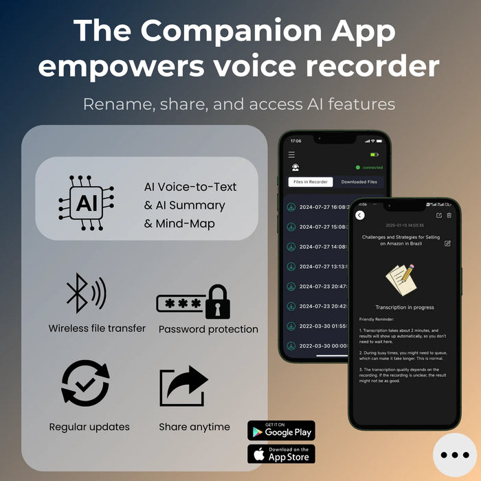 AI Voice & Call Recorder — Speech-to-Text, Summarisation, 102 Languages, 64GB