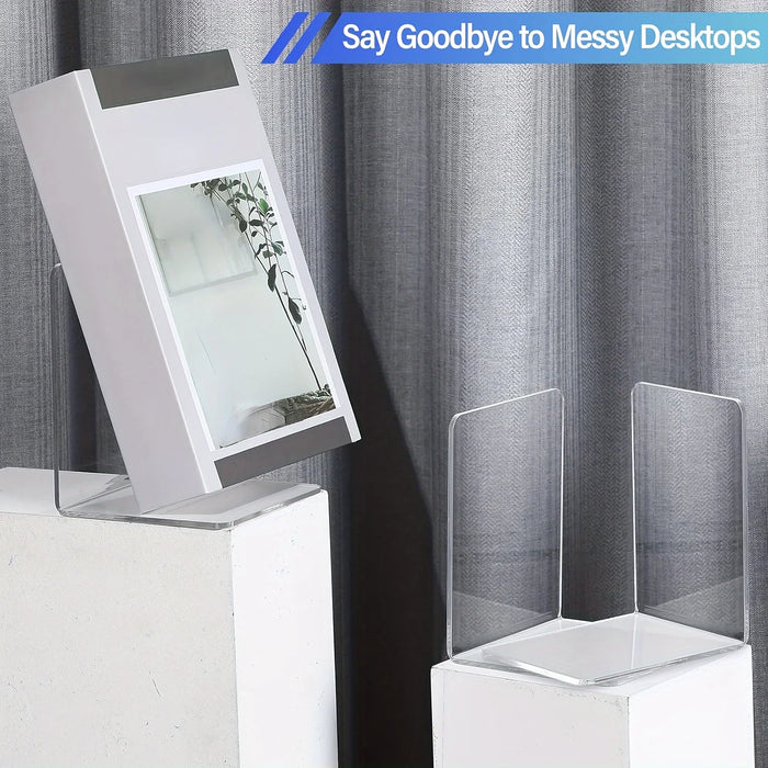 Transparent Acrylic L-Shaped Bookends — Clear Desk and Shelf Organisers