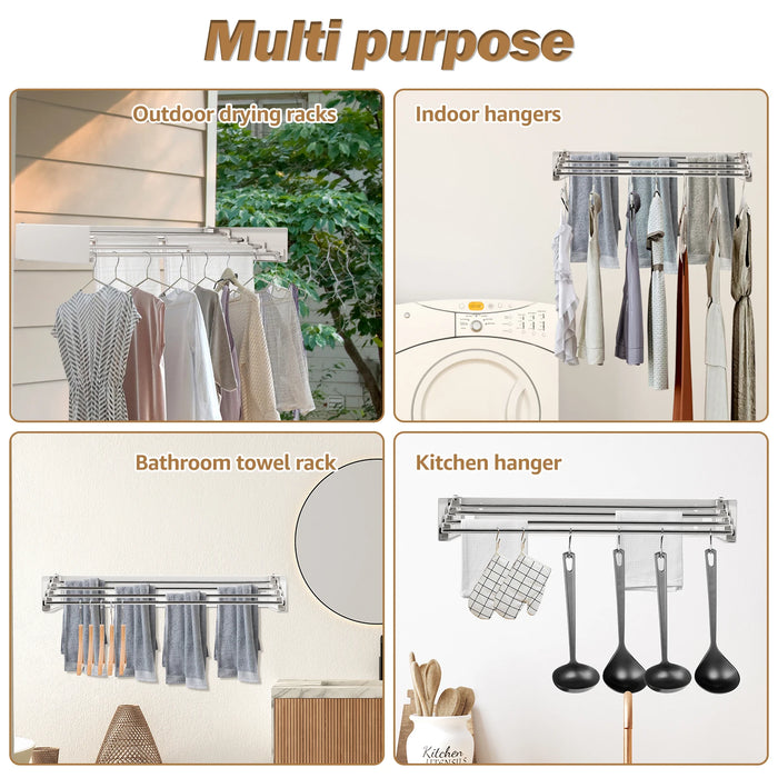 Folding Wall-Mounted Clothes Drying Rack — Retractable, Space-Saving