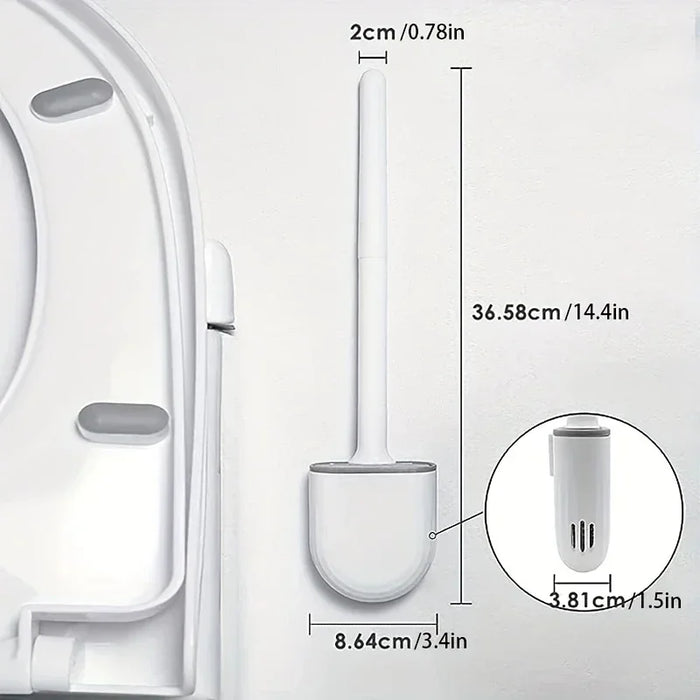 Wall-Mounted Silicone Toilet Brush Set — Easy Install, Long Handle with Portable Holder