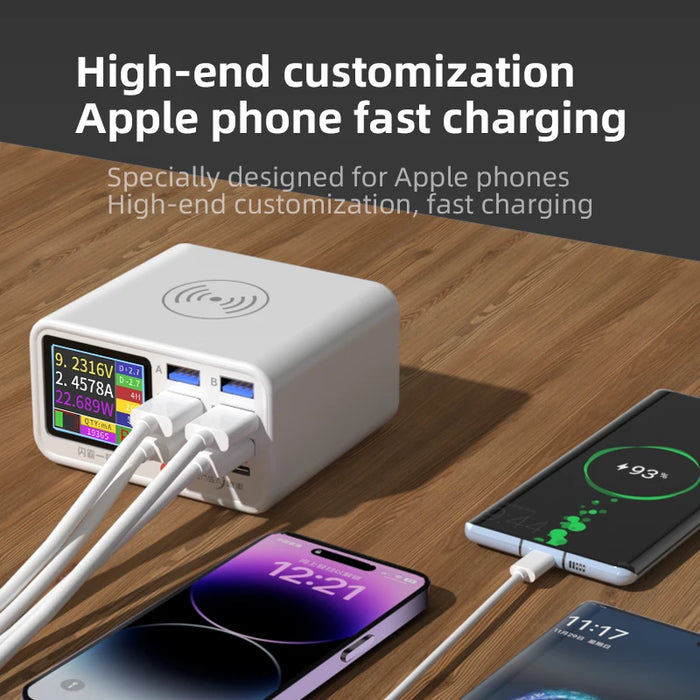 8-Port Wireless Fast Charging Station — 15W Wireless, 65W Total, PD & QC