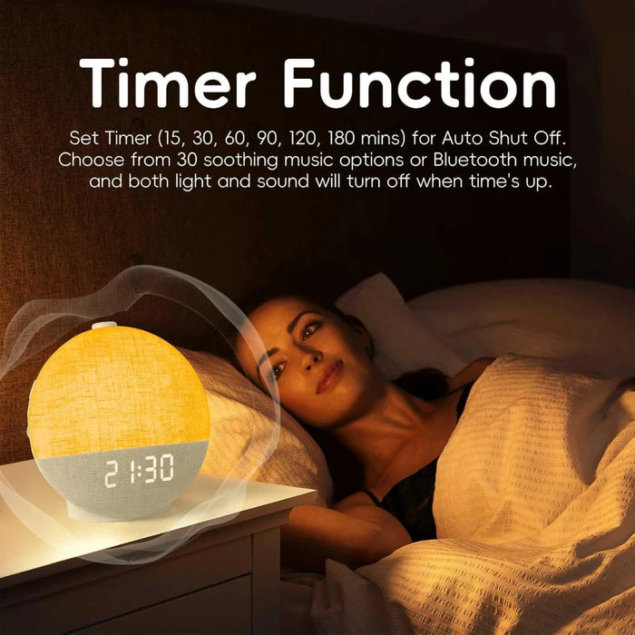 Wake‑Up Light Sunrise Alarm Clock — White Noise, Bluetooth Speaker & Colour‑Changing Night Light