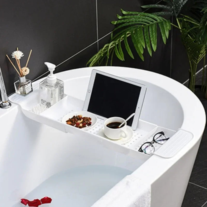 Retractable Bathtub Storage Rack — Expandable Bath Tray & Towel Shelf
