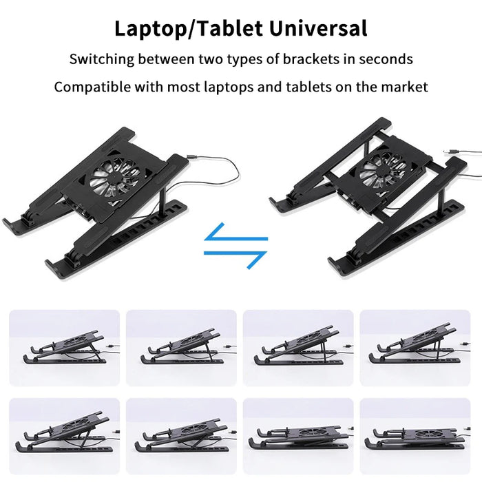 Foldable Laptop Cooling Stand with Single Fan - Portable Elevated Notebook Holder