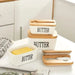 Ceramic Butter & Cheese Storage Box with Bamboo Lid and Knife — 14.8×8.5×6cm